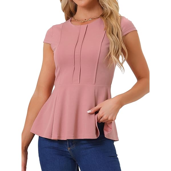 Allegra K Women's Square Neck Mesh Sheer Sleeve Peplum Tops