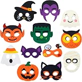 Qoosea 12 Pack Halloween Masks for Kids, Non-Scary Felt Animal Costume Party Decorations, Cute Character Role-Play Toys for Classroom Exchange, Halloween Theme Kids Costume Felt Masks