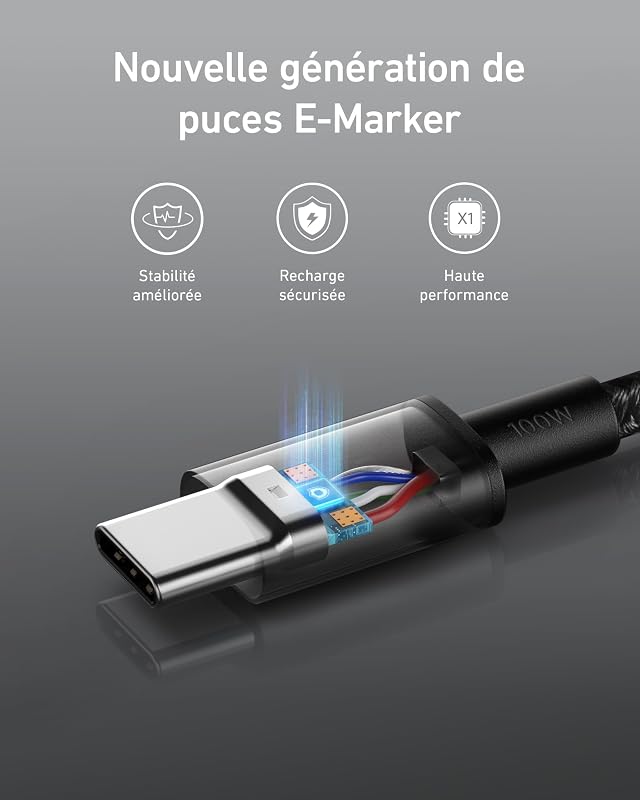 333 Câbles Rapides USB C vers USB C 100W (1,8 m)
