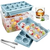 KIBTOPS 2.5" Sphere Ice Mold & Square Ice Cube Tray with Lid & Bin, 2Pack | Easy‑fill & Release, BPA‑Free, Slow-Melting Ice, 