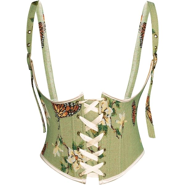 2323 Women Elastic Corset Belt Renaissance Floral Underbust Wide Sage Green Floral Silk Corset Belt Front Lacing Renaissance  main image 3