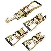 QWORK Ratchet Tie Down Buckle with Long Single Hook, 4Pack 2" Tie-Down Ratchet Straps Finger J-Hooks, Cargo Truck Security