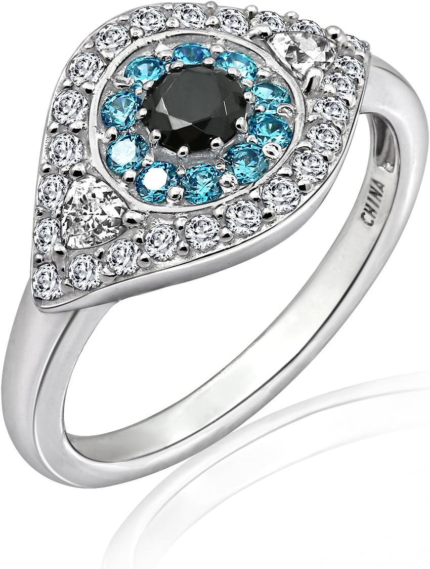 Diamonbliss Sterling Silver 1.00 cttw Cubic Zirconia Evil Eye Ring