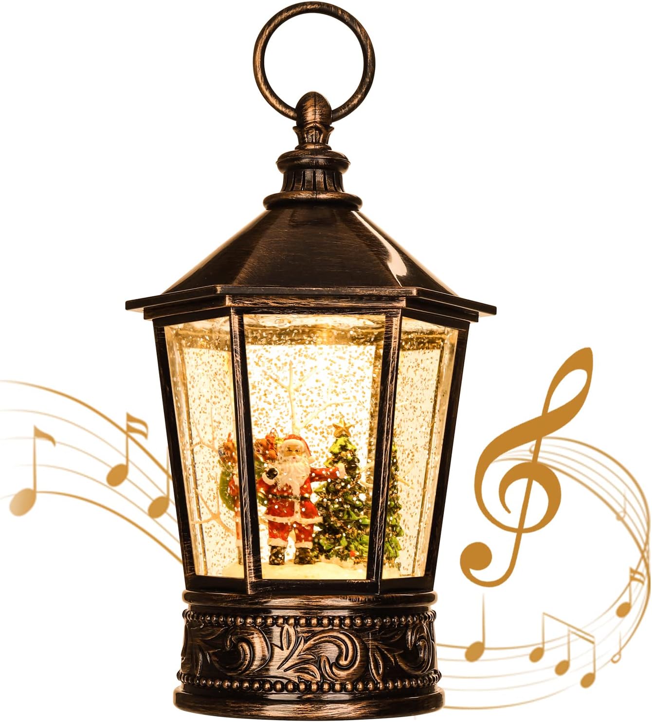 Snow Globes - Christmas Lantern-Snow Globe,Water Lantern with Music and Santa Claus-USB or Battery-Powered Christmas Lanterns, Rotating Flashing Lanterns, Christmas Decorations（Santa Claus）