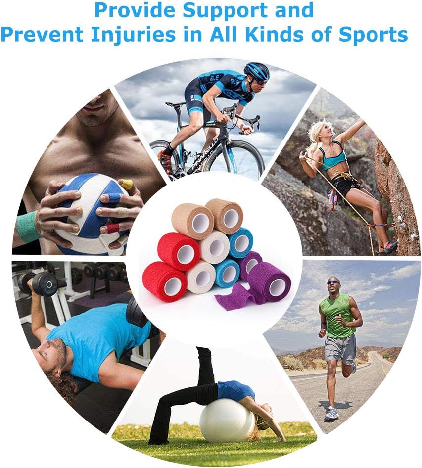 10 Pack Self Adherent Bandage Wrap, 2inch x 5 Yards, Self Adherent Wrap, Medical Tape, Self Adhesive Bandage Rolls, Breathable Sports Tape, First Aid Tape for Wrist, Ankle Sprains & Swelling: Health & Personal Care