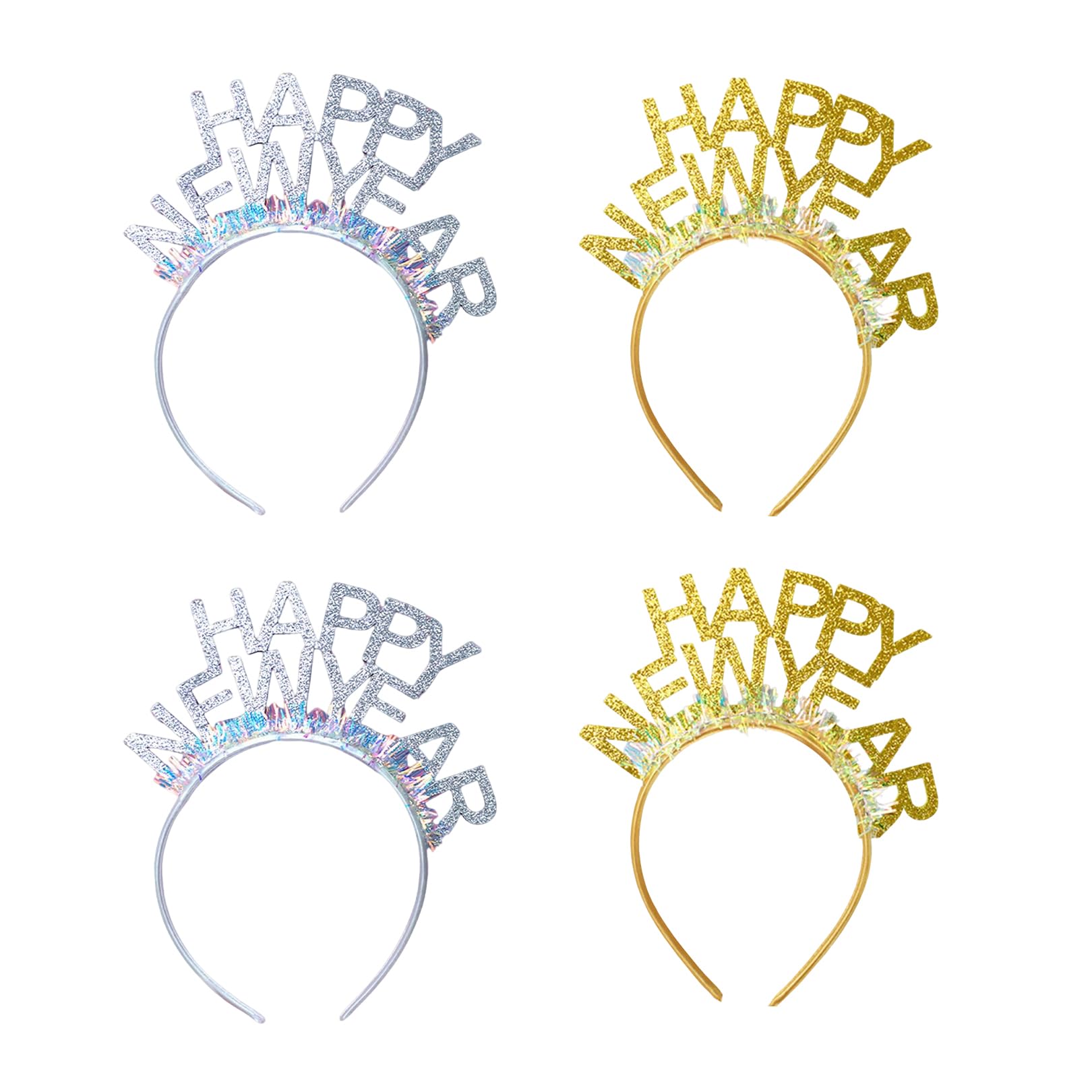 4 Pcs Happy New Year Headband for Women Girls, Tiara Gold and Silver for Nye Party Favors Accessories 2026, 2026 Happy New Years Rhinestone Headband Tiara