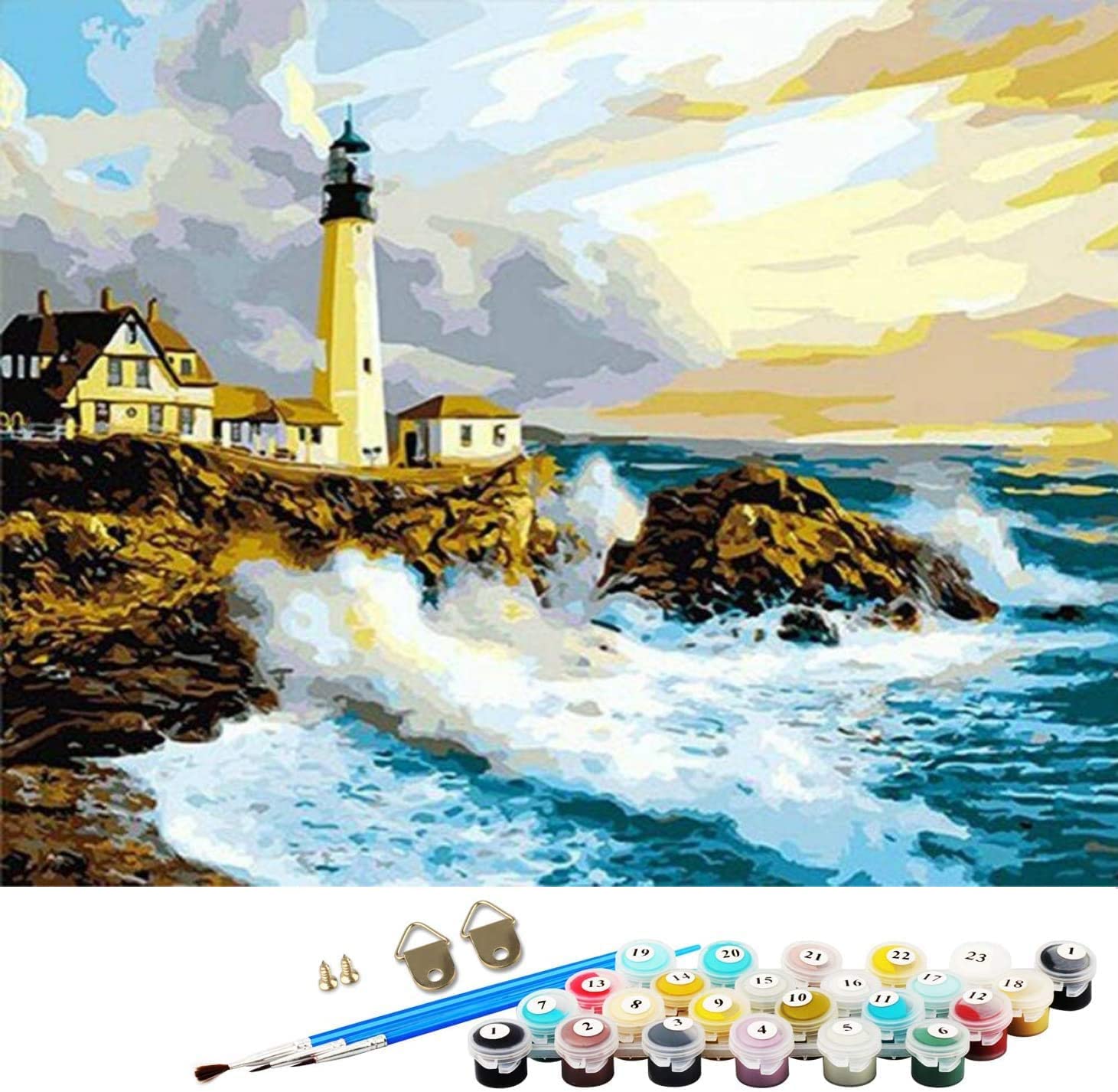 ABEUTY Paint by Numbers Sea Lighthouse Rocks 16 * 20 inches DIY Painting by Numbers Kits