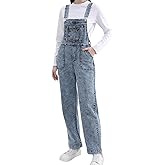 ZMTUO Women's Denim Overalls with Adjustable Straps Relaxed Fit Multiple Pockets Vintage Wash Stretchy Jean Overalls