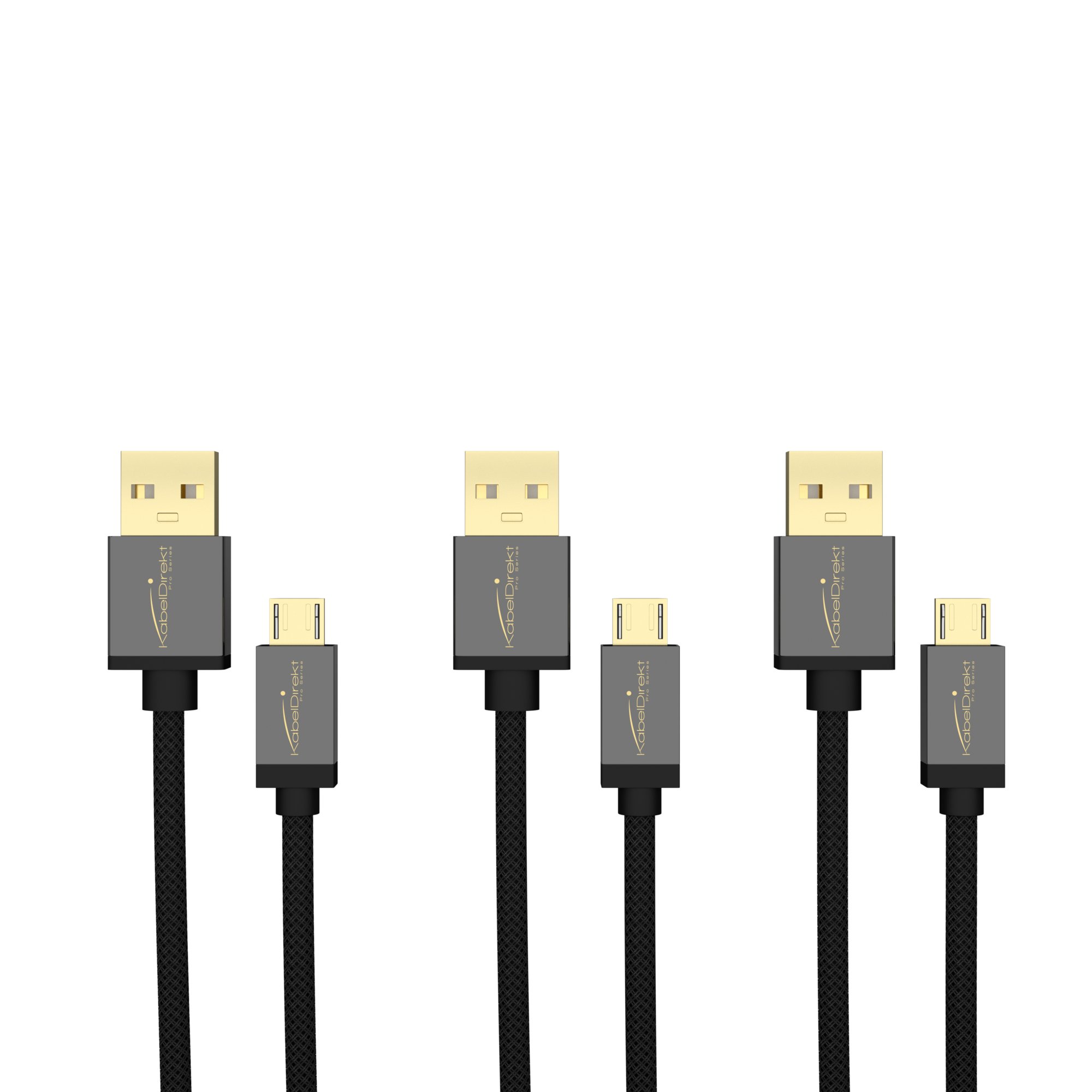 KabelDirekt – 3 x 0.5m Micro USB Cable (USB 2.0, Synch & Charge Cable, nylon) PRO Series