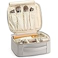 Vlando Travel Makeup Bag Faux Leather Make up Cosmetic Case Organizer Portable Large Makeup Bag with Adjustable Dividers for Makeup Brushes Digital Accessories (Grey)