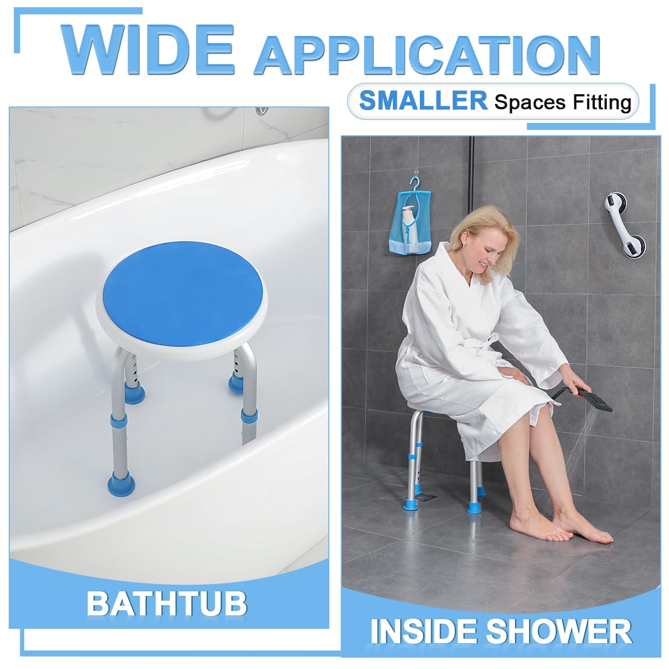 Adjustable Shower Chair for Inside Shower, HSA/FSA Eligible Round Shower Stool for Inside Bathtub, Tool-Free Shower Seat for Elderly/Senior/Disabled/Pregnant