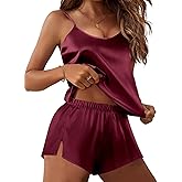Ekouaer Silk Pajamas Set for Women Satin Lingerie Pjs Cami Top and Shorts Soft 2 Piece Nightwear