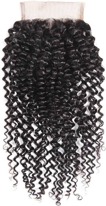 4 * 4 Kinky Curly Lace Closure Free Part Brazilian Virgin Hair 100% Unprocessed Remy Human Hair Natural Color(16 Inch)