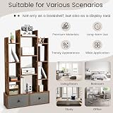 COSTWAY 12-Tier Tree Bookshelf Rustic Brown Wooden Bookcase with Folding Drawer view 7