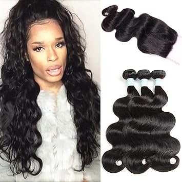 Amazon Com Brazilian Body Wave 3 Bundles With 4x4 Lace Closure