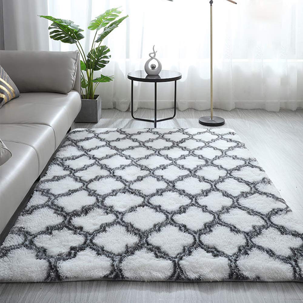 ele ELEOPTION Luxury Velvet Shaggy Area Rug, Anti-skid Nursery Mat Modern Indoor Rugs, Soft & Comfortable Room Carpets for Bedroom Living Room Kids Room Children Playroom (White, 60x120CM/2x4Ft)