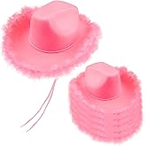 SGBETTER 6 Pack Pink Cowboy Hat Adult Western Cowboy Cowgirl Hat with Feather for Women Bachelorette Party Dress Up Costume Accessories