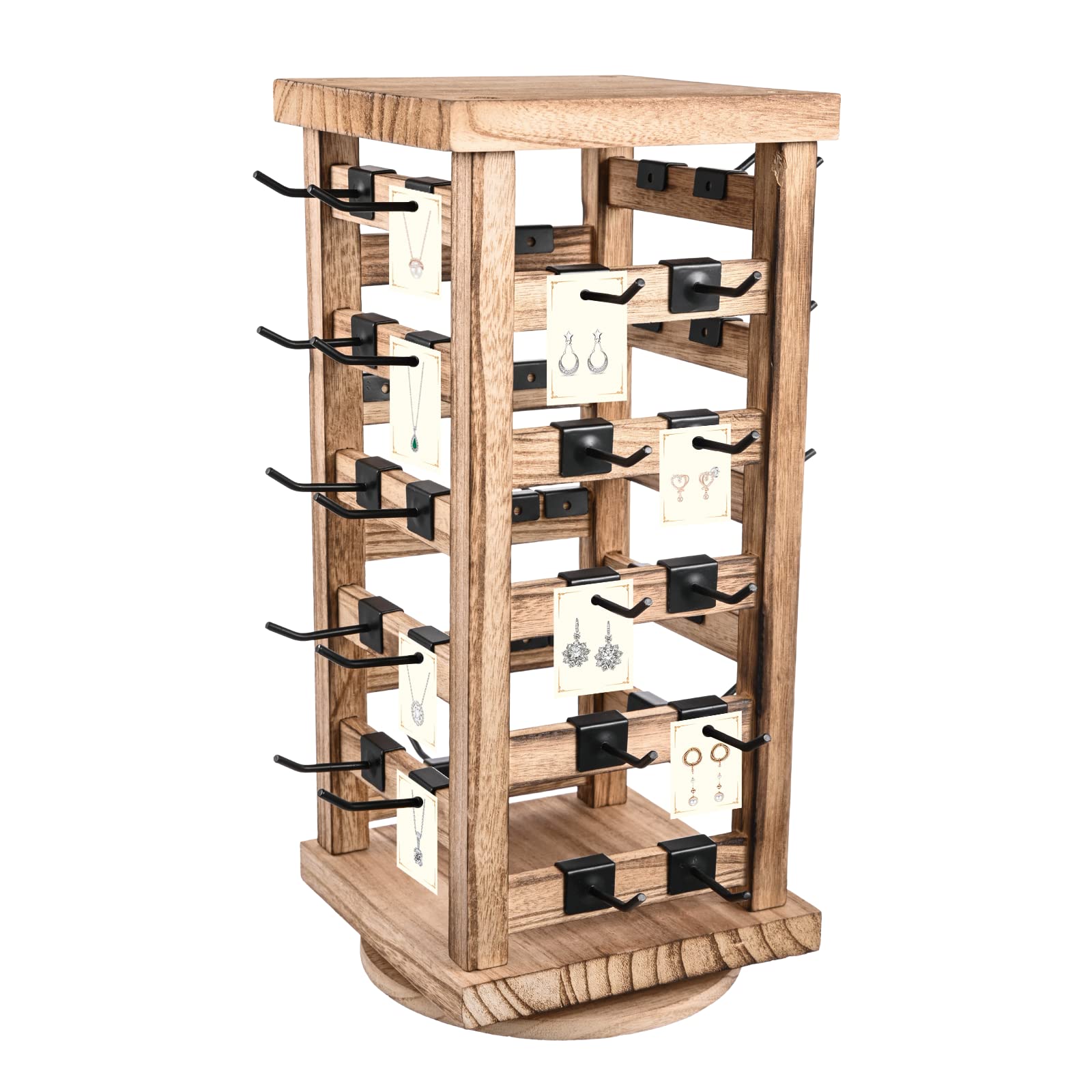 Photo 1 of Fumingpal Wood Rotating Jewelry Storage Display, Rotating Jewelry Stand Earring Keychain Display Stand, Jewelry Display Stand for Vendors, Earring Display for Selling, Store, Showcase and Home