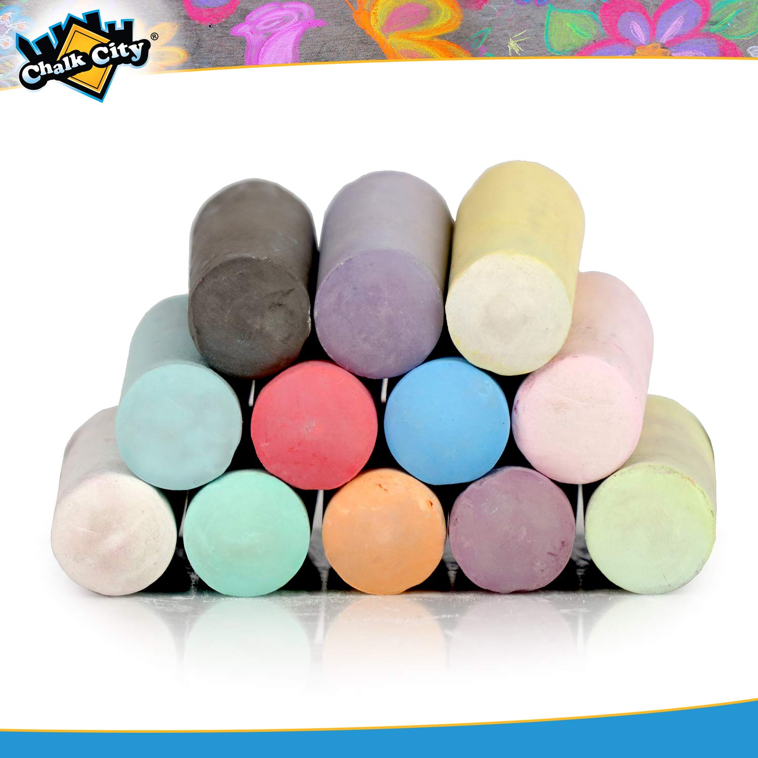 Chalk City Sidewalk Chalk, 136 Count, Jumbo Chalk, Non-Toxic, Washable, Art Set