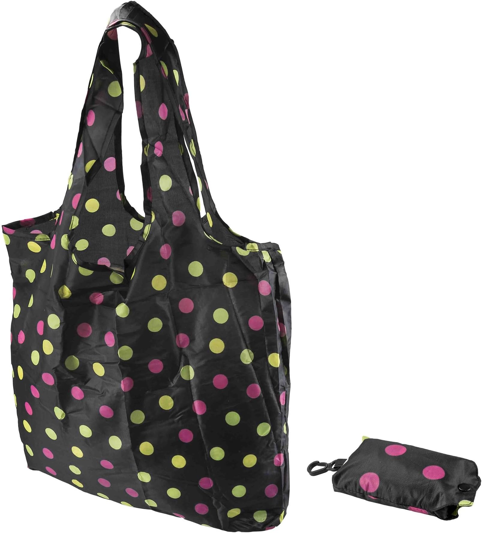 Polka Dot Pattern Fold Up Reusable Eco Friendly Shopping Bag In Pouch Press Stud Fastening Belt Clip Attachment