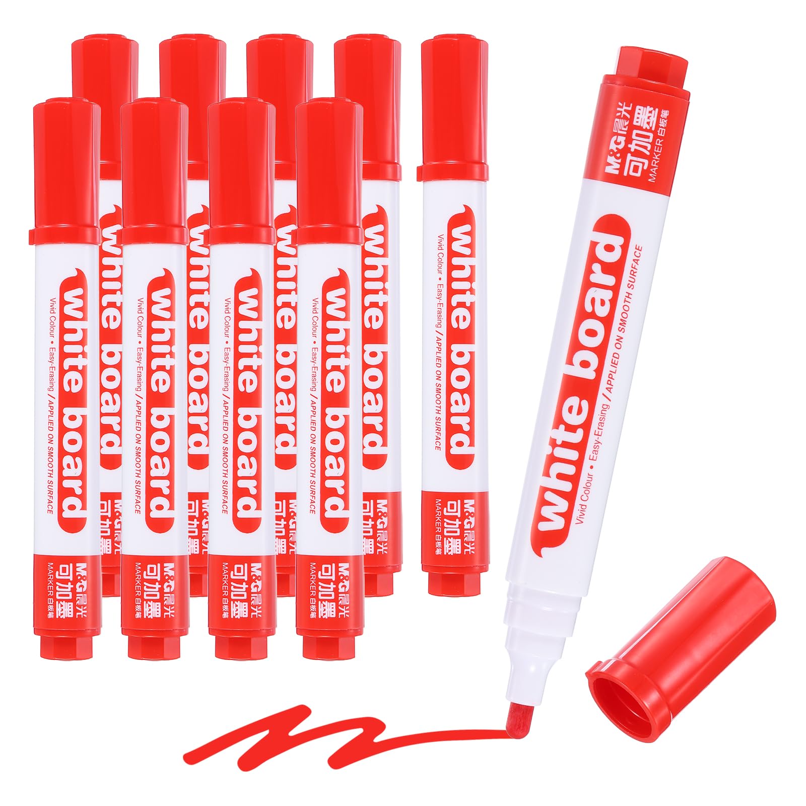 M&G Dry Erase Markers, 10 Pack Refillable White Board Markers Low Odor Whiteboard Marker Medium Tip Marking Pens for Classroom Office Meeting Home, Red