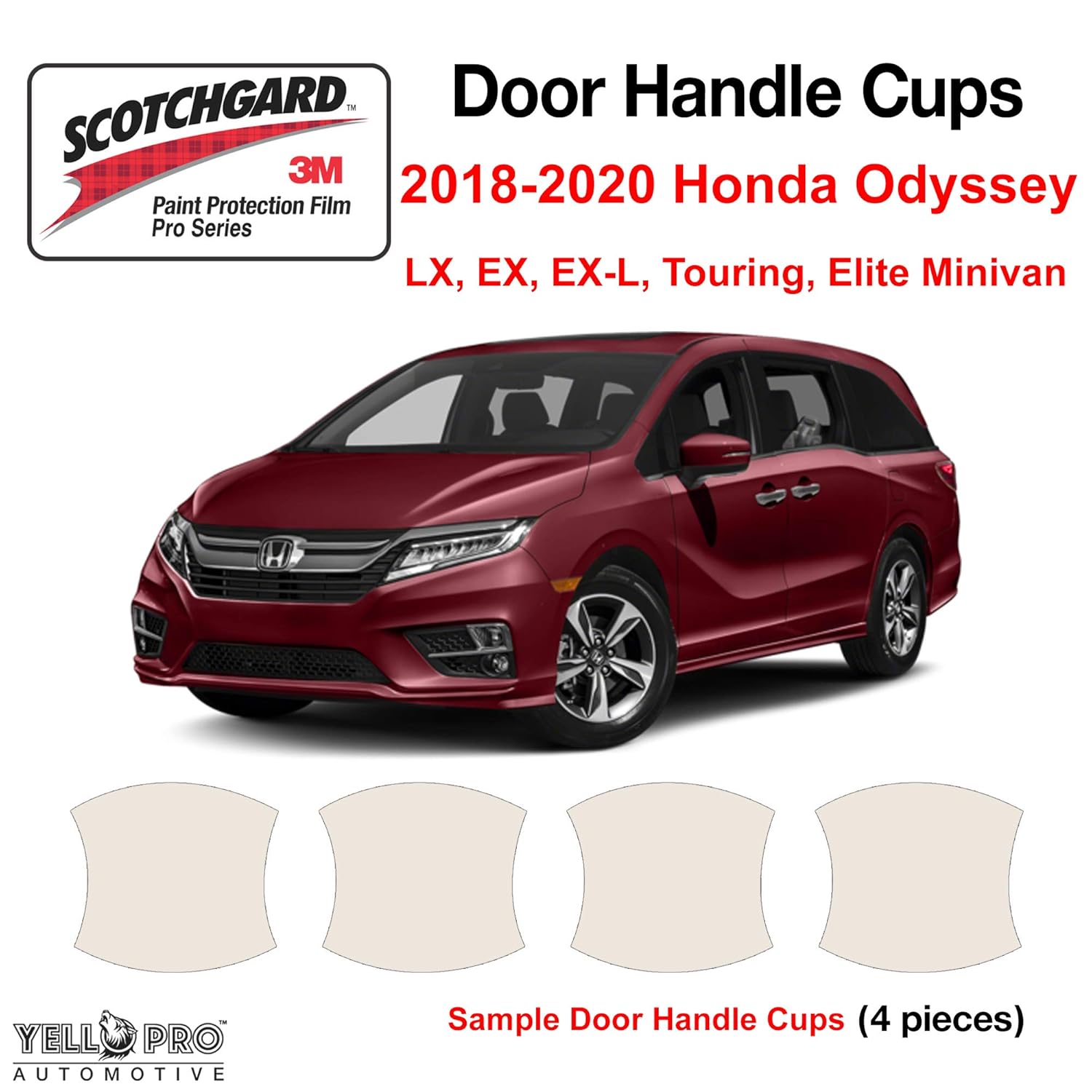 YelloPro Custom Fit Door Handle Cup 3M Scotchgard Anti Scratch Clear Bra Paint Protector Film Cover Self Healing PPF Guard Kit for 2018 2019 2020 Honda Odyssey LX, EX, EX-L, Touring, Elite Minivan