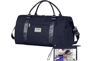 SUPROMOMI Oversized Travel Duffel Bag, Sports Tote Bag, Gym Yoga Bag, Airplane Carry-on Bag With Extra Shoe Bag and Small Clear Makeup Bag, Overnight Crossbody Bag for Men and Women Navyblue