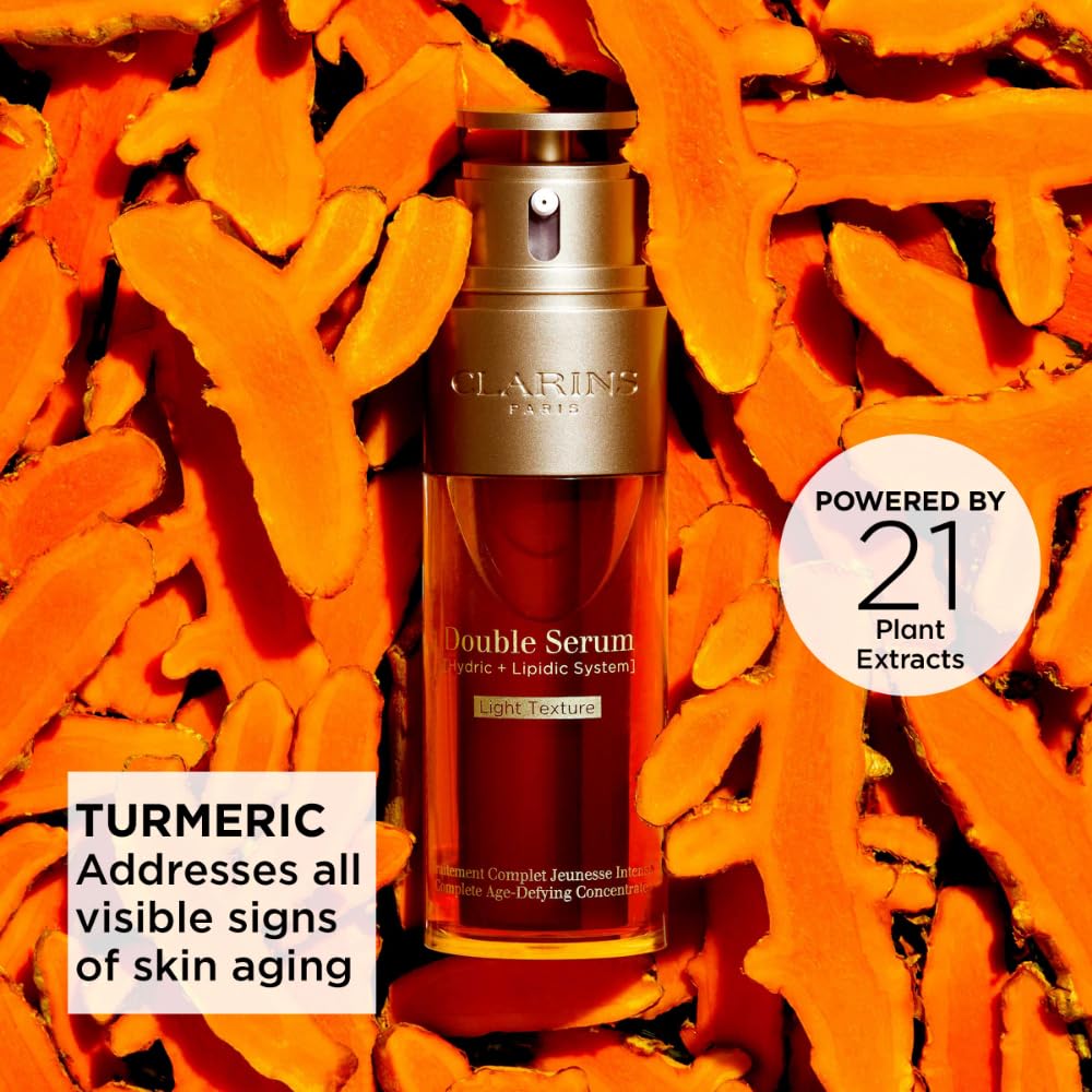 Clarins Double Serum Light | Anti Aging | Visibly Firms, Smoothes & Boosts Radiance in 7 Days* | 21 Plant Ingredients | Turmeric | Lighter Texture | Great for Oily Skin and Humid Climates