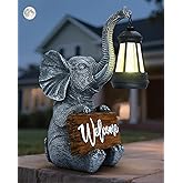 Outdoor Elephant Statues Solar Garden Decor Lights - Elephant Decoration for Garden, Balcony, Patio, Yard, Lawn - Housewarming, Fathers Day, Unique Birthday Gifts for Women Mom Grandma(White)