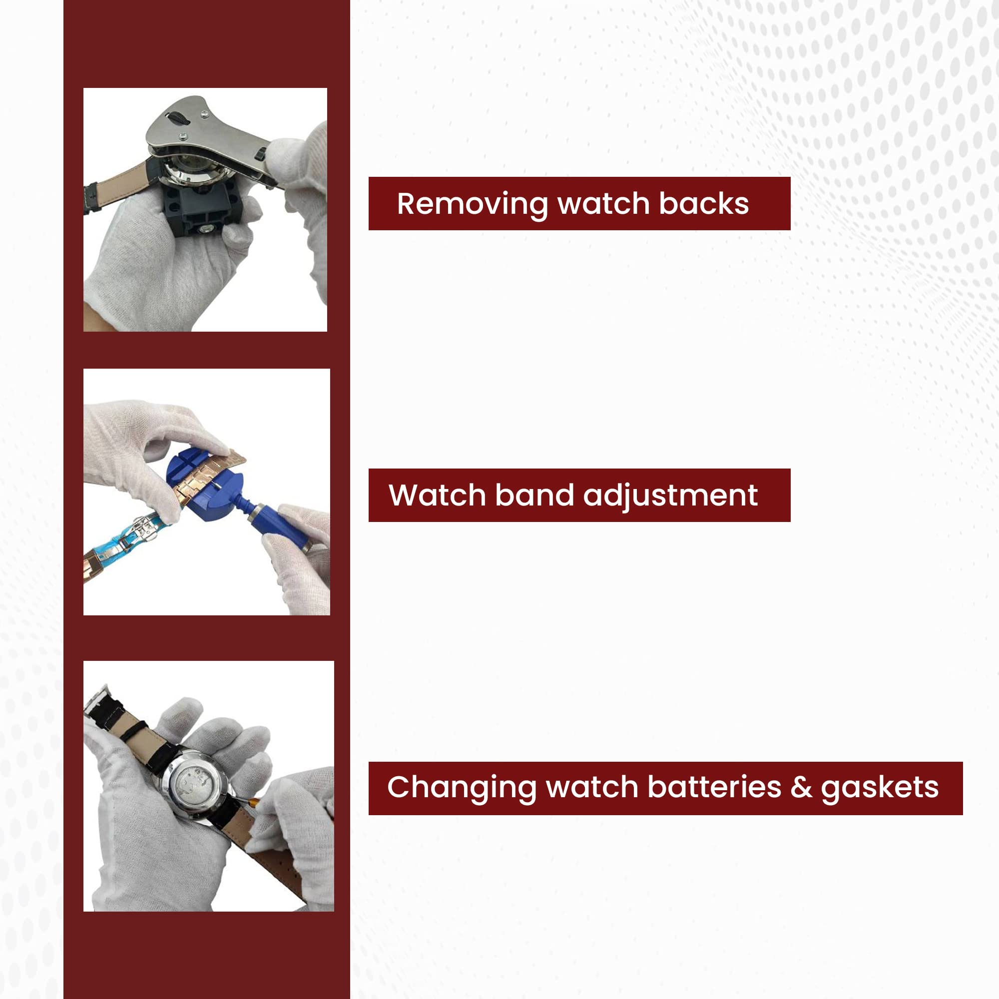 Gadgetime USA Watch Repair Kit (147 Pieces) - Professional Service Set with Carry Case & User Manual - Battery, Band, Strap, Link Pin, Spring Bar, Back Remover & Replacement