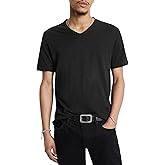 John Varvatos Mens Miles Short Sleeve Slub V-Neck with Cut Raw Edge