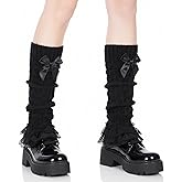 Women's 1 Pair Black Lace Leg Warmers, Fashion Knit Bow Lace Trim Loose High Socks, Polyester Flared Leg Warmers Cute Comfortable Knee High Legs Sleeves for Women Lolita Costume Party Accessories