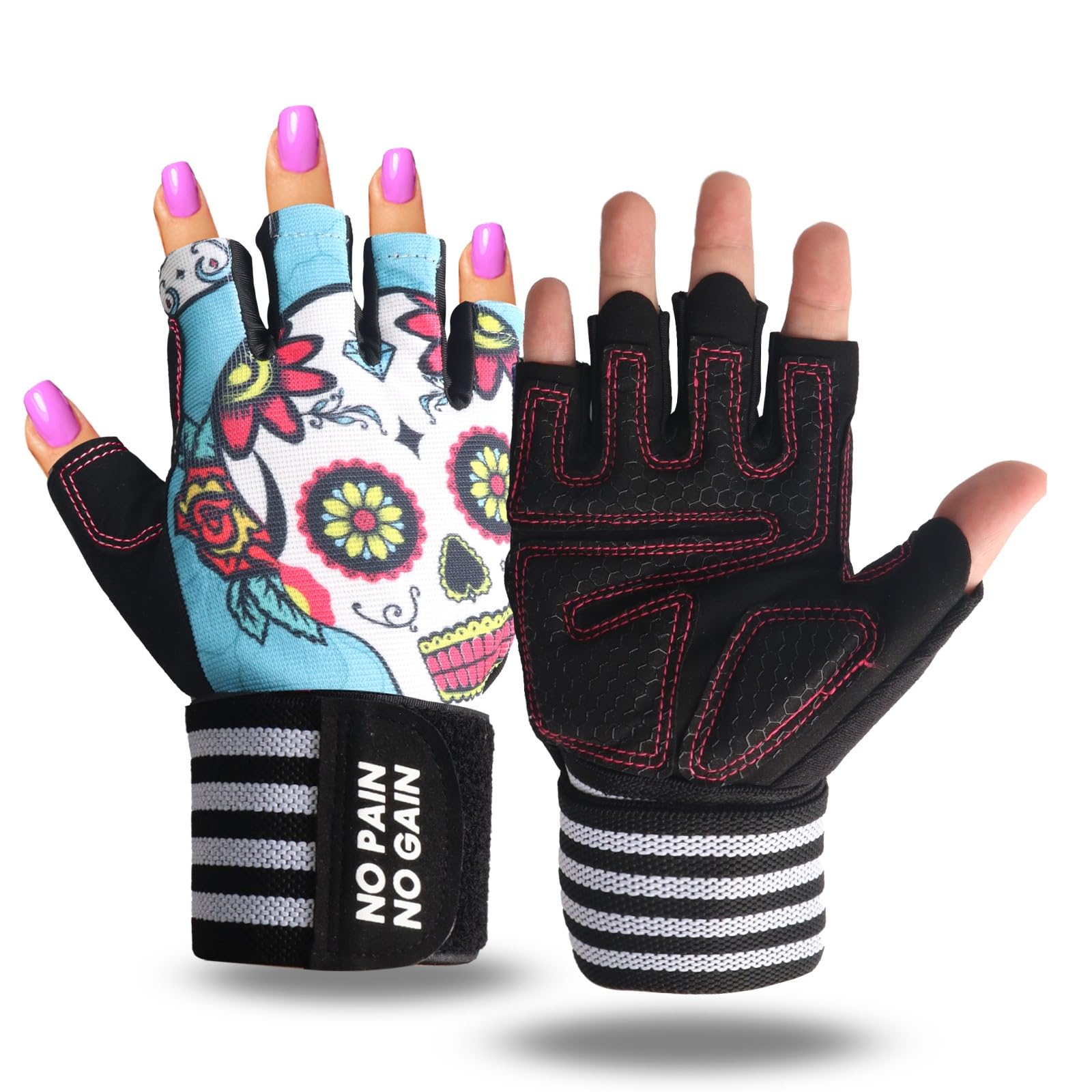 FINGER TEN Half-Finger Weight Lifting Gloves Gym with Wrist Support for Women Full Palm Protection Grip, Work Out Gloves fit Pull Ups Sport Training Fitness (White, M)