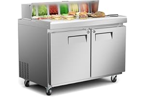 MOJGAR ETL & NSF Certified 48" W 2 Door 20 Cu.Ft Commercial Sandwich Salad Pizza Prep Table Refrigerator,Stainless Steel Food Prep Station Fridge,Condiment Cooler with Cutting Board, 2 Shelves 12 Pans