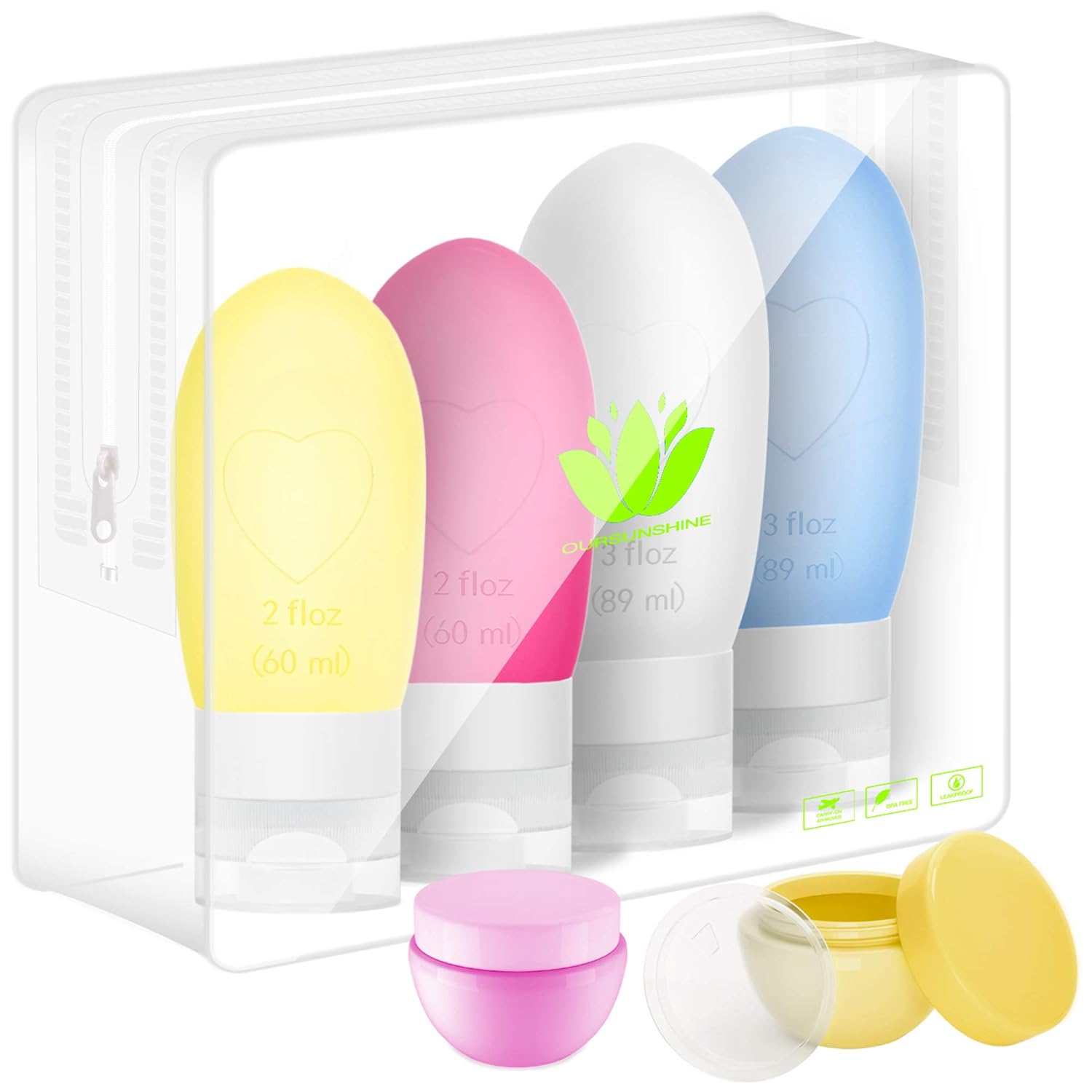 Oursunshine Travel Bottles, Leakproof Silicone Refillable Travel Containers, Squeezable Travel Tube Sets Cosmetic Toiletry Containers for Shampoo Lotion Soap (3oz or 2oz) : Beauty