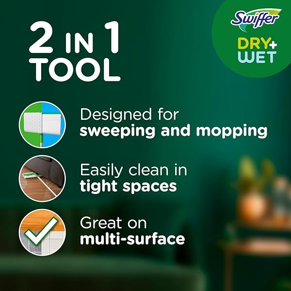SWIFFER SWEEPER 2-IN-1 MOPS FOR FLOOR CLEANING, DRY AND WET MULTI SURFACE FLOOR CLEANER, SWEEPING AND MOPPING STARTER KIT, INCLUDES 1 MOP + 19 REFILLS, 20 PIECE SET