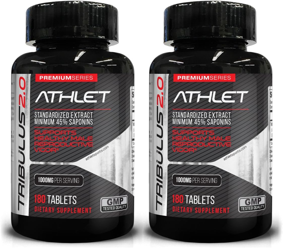 Tribulus 1000 mg 180 Tabs 2 Pack - Natural Support for Male Performance, Muscle Strength, Stamina, Vitality, Energy and Endurance