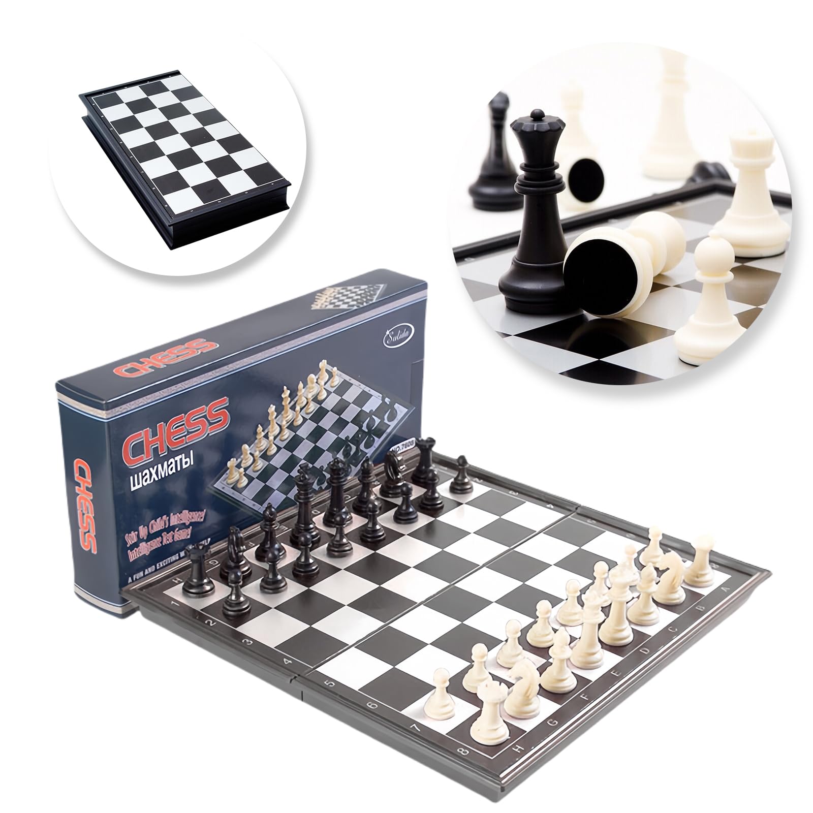 Folding Chess Board Travel Magnetic Chess Piece Set with Portable Storage Board - Traditional Strategy Game for Adults & Kids — image 1