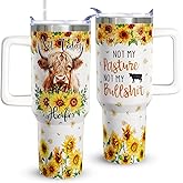 Heqianco Highland Cow Gifts for Women 40 oz Tumbler With Handle -Just A Girl Who Love Highland Cows Gifts - Coffee Cups Travel Mug Stainless Steel Tumbler With Lid And Straw