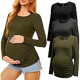 MIRAZEN 3 Pack Maternity Shirts Long Sleeve Pregnancy Top for Women with Crew Neck Casual Tee Shirts