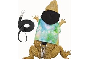 COPFEU Lizard Clothes with Leash for Bearded Dragons Reptile Apparel Handmade Cotton Material Hoodies Sweater for Skin Protection Photo Party for Crested Gecko Chameleon (Black)