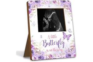 ALodr Butterfly Baby Shower Decorations, Butterfly Baby Shower Sign Picture Frame, Girl Decor for Gender Reveal, Pregnancy Milestone Keepsake, Pregnancy Announcement Sonogram Photo Frames