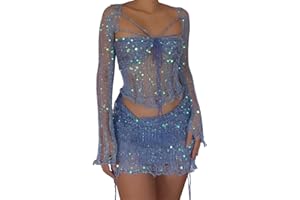 YANZHENGLIP 2025 Beach Match Lounge Swimsuit Set Sequin Crochet Beach Match Lounge Swimsuits Sets for Women Sexy Crochet Skirts