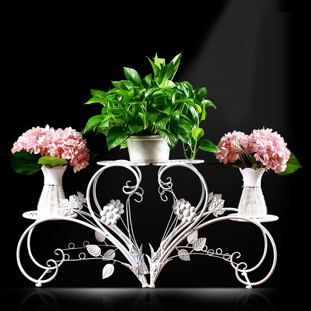 2 Tiered Iron Art FlowerPot Plant Stands,4 Pots Planter Holder,Multilayer Telesthesia Heart Design Floor Shelf,Indoor Outdoor Garden Patio Plant Bonsai Decorative Display Flower Rack