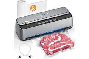 Newise Automatic Vacuum Sealer Machine - Christmas Kitchen Gifts, 85Kpa Powerful Suction for Dry and Moist Food Preservation, External Hose & Bag Cutter, Leakproof Seal, Self-Cleaning Mode