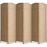 COCOSICA 6 Panel Folding Room Divider,Woven Privacy Screen,Light Beige | Solid wood frame, handcrafted diamond pattern, 6FT tall, extends to 94.5 inches wide, no assembly required