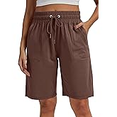 WEAREFO Women's Bermuda Shorts 10" Long High Waisted Comfy Jersey Knee Length Shorts with Pockets for Athletic Casual Wear