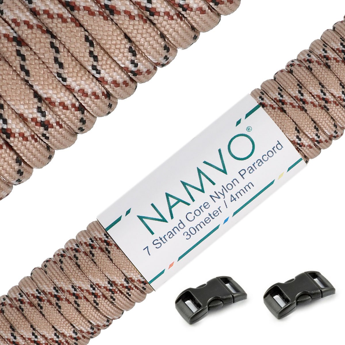 Namvo 550 Paracord Mil Spec Type III 7 strand parachute cord Total Length 100ft / 30 Meters, Desert Camo