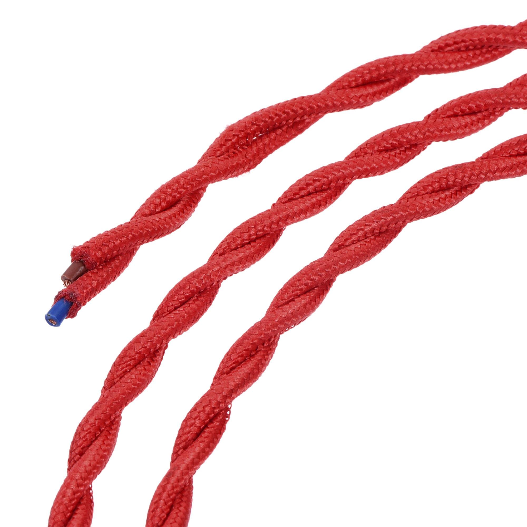 sourcing map Twisted Cloth Covered Wire 2 Core 18AWG 3 Meter/9.8 Feet, Vintage Woven Fabric Electrical Cable for Pendant Light DIY Project, Red
