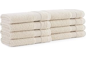 Aston & Arden Solid Turkish Washcloths - Set of 8 - Extra Soft & Plush with Finest Long-Staple Aegean Cotton, 600 GSM, Luxury Towel for Spa, Hotel, and Bathroom, 13 x 13, Wheat Beige